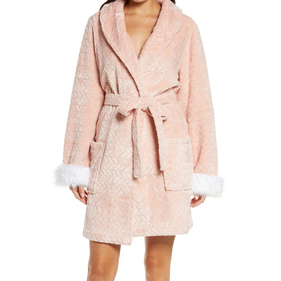 Honeydew Intimates Chilled Out Robe With Faux Fur Trim Long Sleeve Blush Size XL - Picture 1 of 7